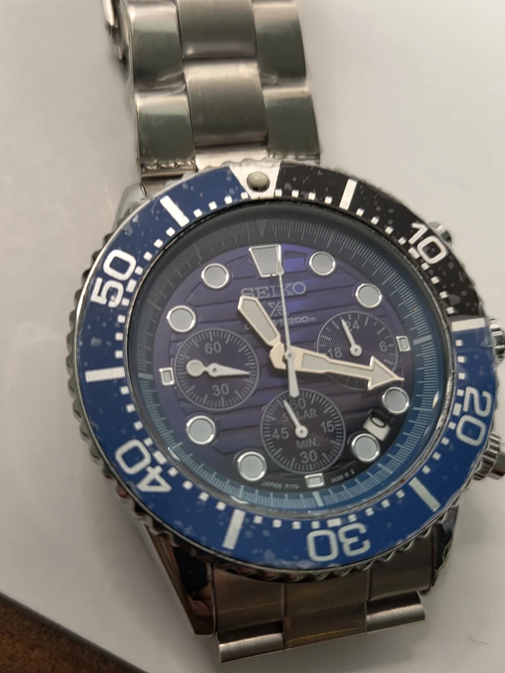 Seiko Blue Dial Solar Chronograph Dive Watch